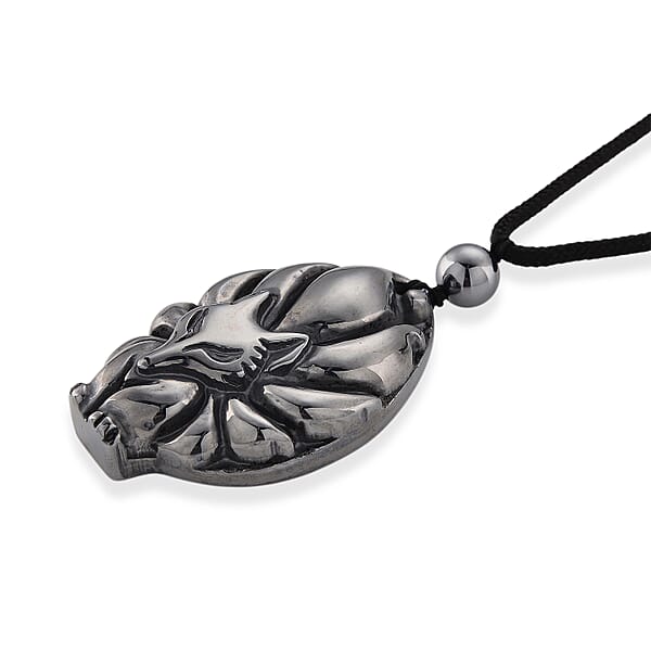 Terahertz 95.00 Ctw Carved Fox Pendant With Black Cord In Necklace 28 Inches
