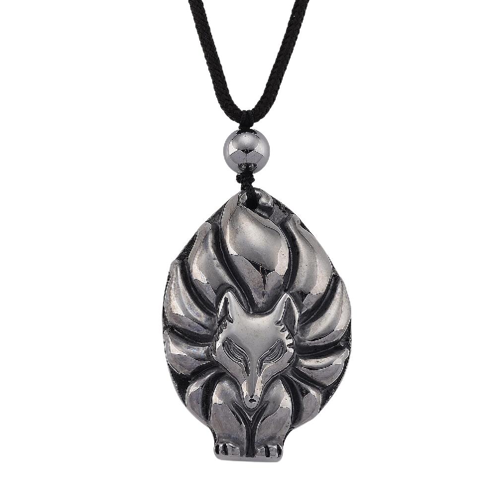 Terahertz 95.00 ctw Carved Fox Pendant with Black Cord in Necklace 28 Inches