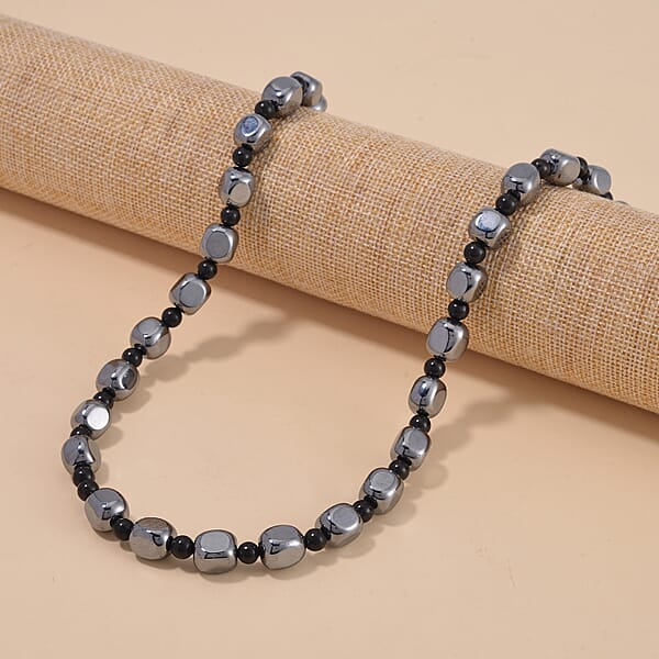 Terahertz And Shungite Beaded Necklace 20 Inches In Rhodium Over Sterling Silver 284.45 Ctw