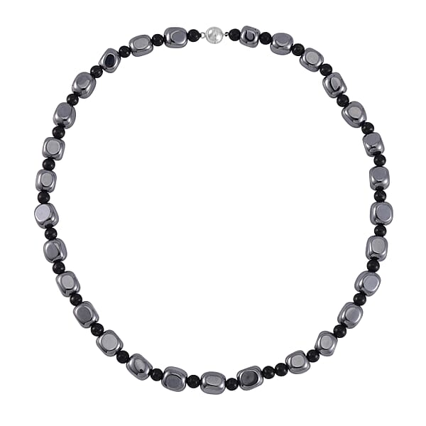 Terahertz And Shungite Beaded Necklace 20 Inches In Rhodium Over Sterling Silver 284.45 Ctw