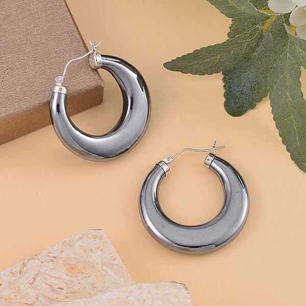 Terahertz Hoop Earrings In Rhodium Over Sterling Silver 63.70 Ctw