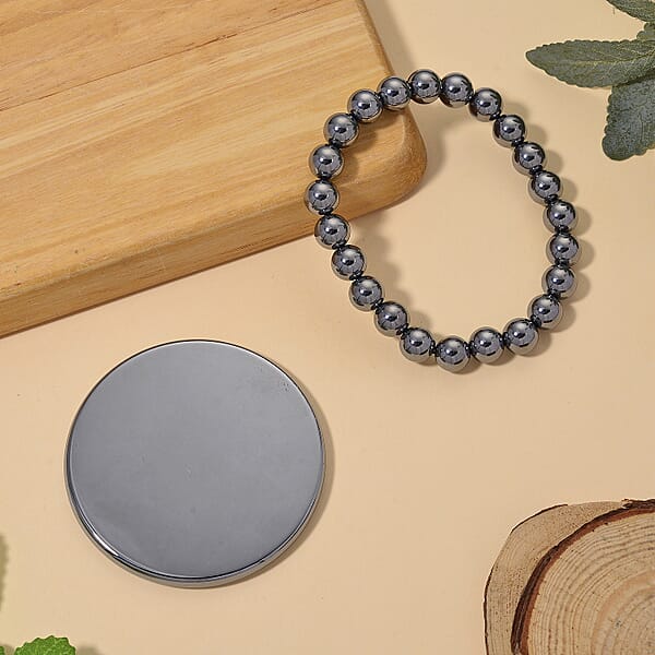 Terahertz Round Mirror And Beaded Stretch Bracelet 225.00 Ctw (6.5-7 Inches)