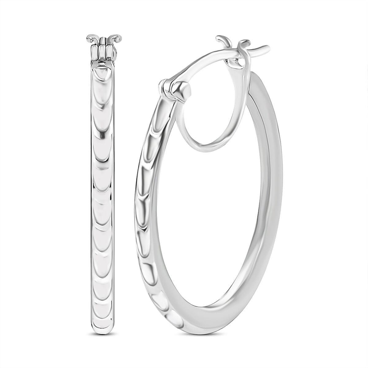 Textured Hoop Earrings in 10K White Gold 3 Grams (Del. in 10-12 Days)