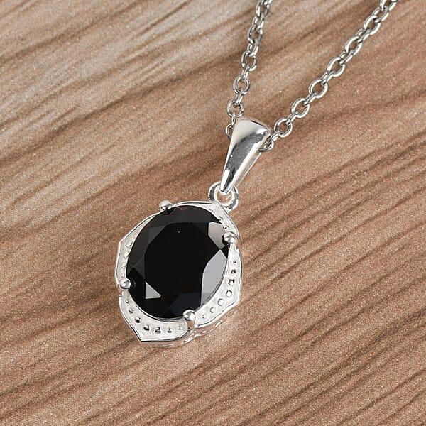 Thai Black Spinel 3.35 Ctw Pendant In Sterling Silver With Stainless Steel Necklace 20 Inches