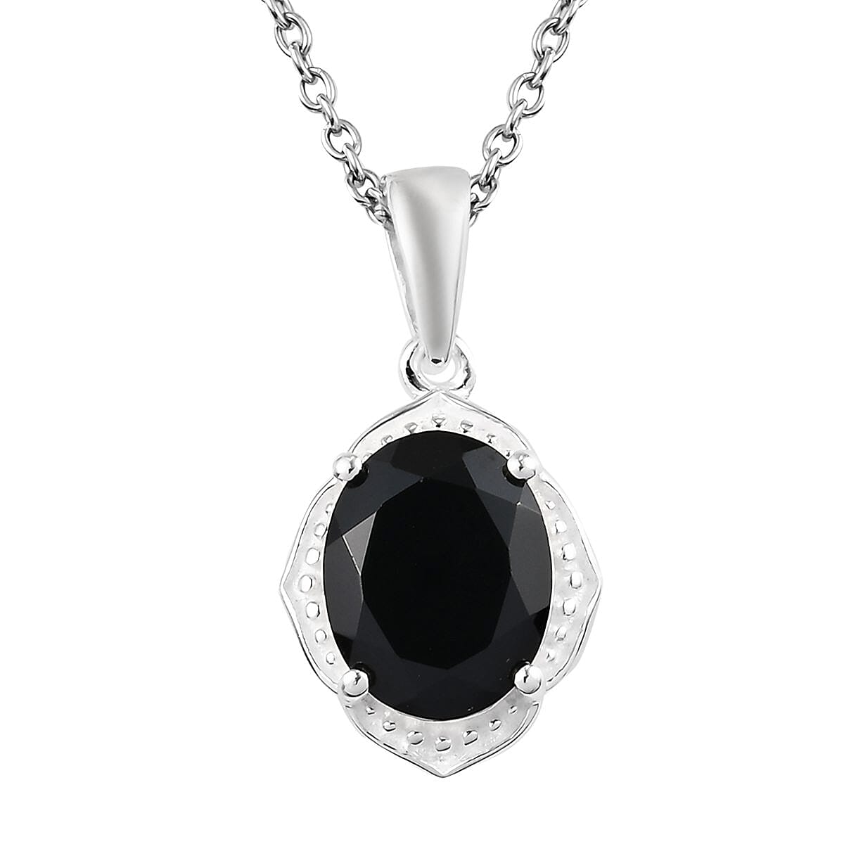 Thai Black Spinel 3.35 ctw Pendant in Sterling Silver with Stainless Steel Necklace 20 Inches