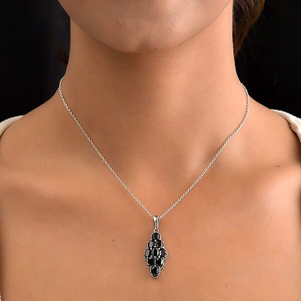 Thai Black Spinel 5.20 Ctw Elongated Pendant Without Chain In Stainless Steel Tarnish-Free Waterproof Sweat Proof Jewelry
