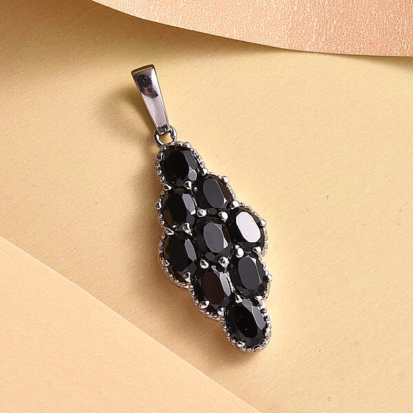 Thai Black Spinel 5.20 Ctw Elongated Pendant Without Chain In Stainless Steel Tarnish-Free Waterproof Sweat Proof Jewelry