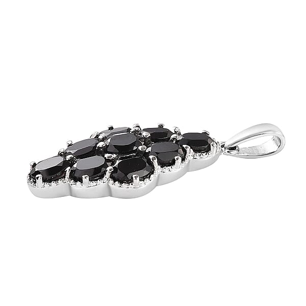 Thai Black Spinel 5.20 Ctw Elongated Pendant Without Chain In Stainless Steel Tarnish-Free Waterproof Sweat Proof Jewelry