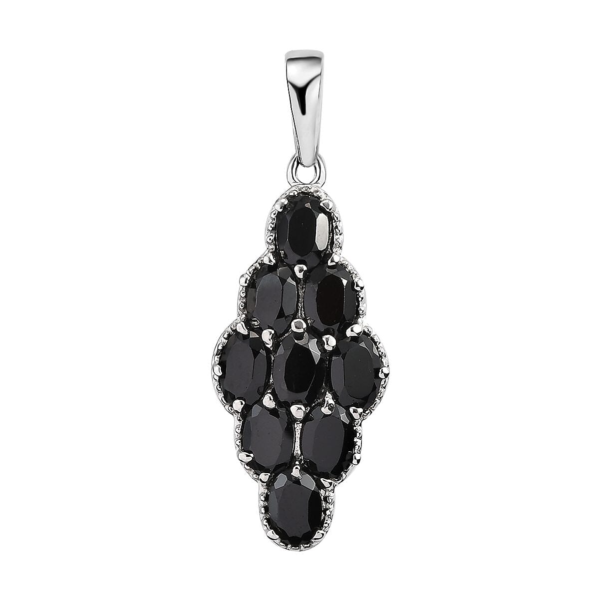 Thai Black Spinel 5.20 ctw Elongated Pendant without Chain in Stainless Steel Tarnish-Free Waterproof Sweat Proof Jewelry