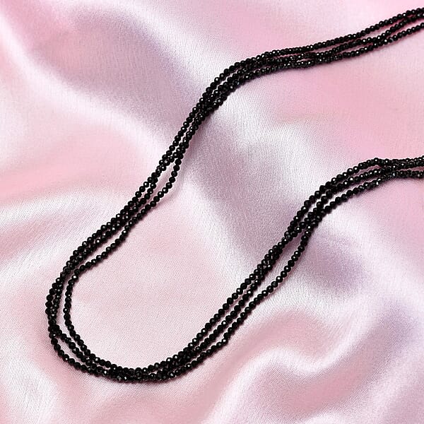 Thai Black Spinel 50.00 Ctw Beaded Multi Strand Necklace 18 Inches In Sterling Silver