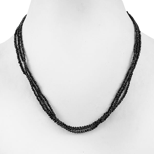 Thai Black Spinel 50.00 Ctw Beaded Multi Strand Necklace 18 Inches In Sterling Silver
