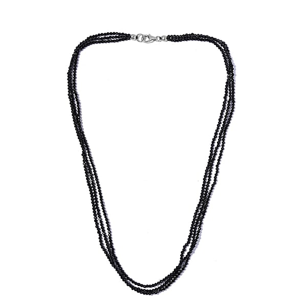 Thai Black Spinel 50.00 Ctw Beaded Multi Strand Necklace 18 Inches In Sterling Silver