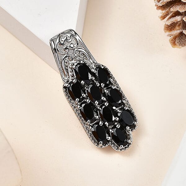 Thai Black Spinel 6.10 Ctw Pendant Without Chain In Stainless Steel