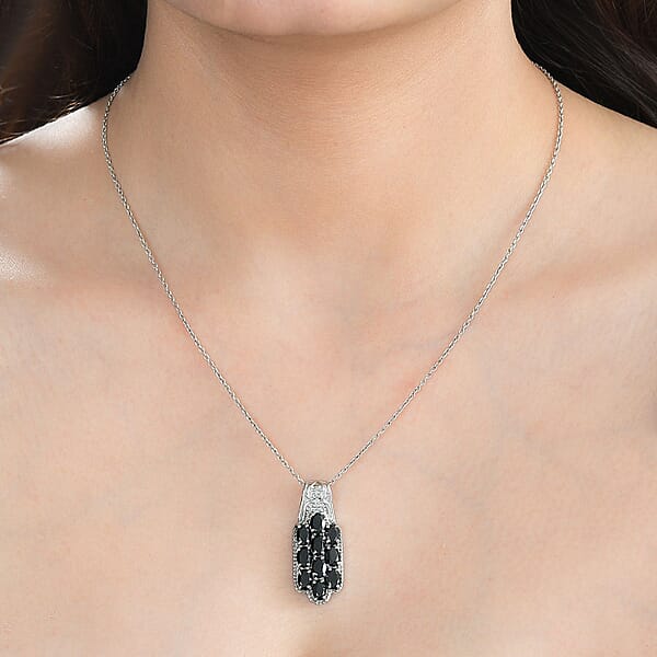 Thai Black Spinel 6.10 Ctw Pendant Without Chain In Stainless Steel