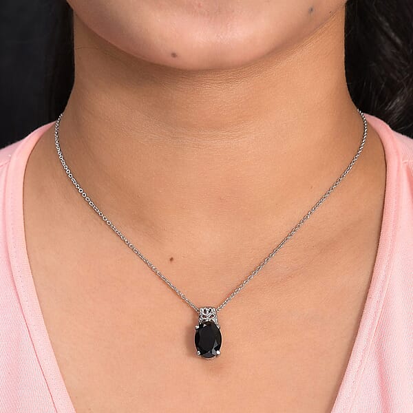Thai Black Spinel 7.25 Ctw Pendant Necklace 20 Inches In Stainless Steel