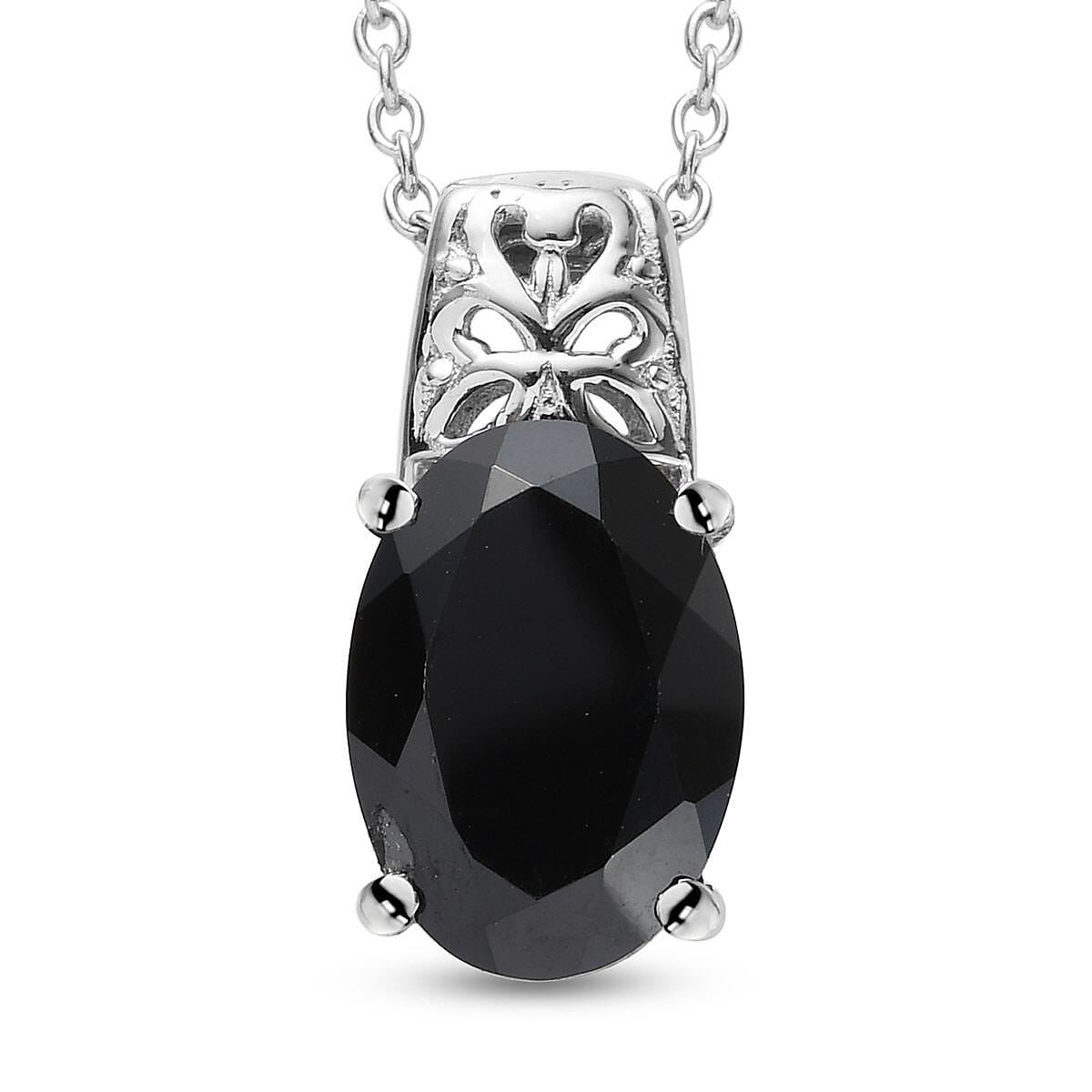 Thai Black Spinel 7.25 ctw Pendant Necklace 20 Inches in Stainless Steel