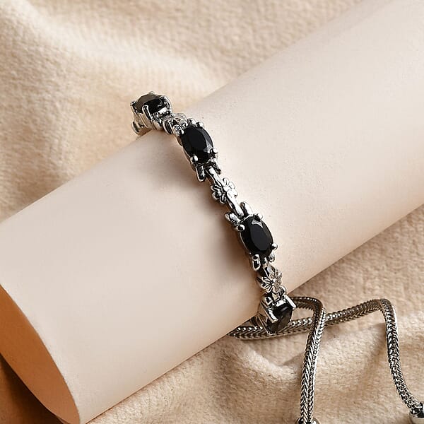 Thai Black Spinel Bolo Bracelet In Stainless Steel 2.85 Ctw