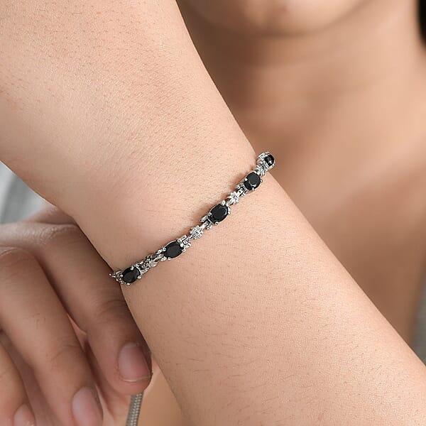 Thai Black Spinel Bolo Bracelet In Stainless Steel 2.85 Ctw