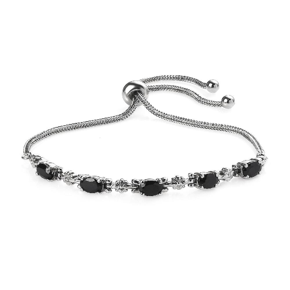 Thai Black Spinel Bolo Bracelet in Stainless Steel 2.85 ctw