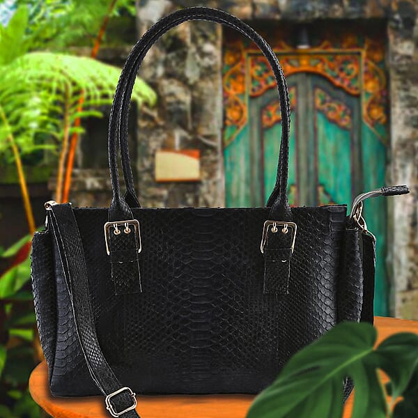 The Grand Pelle Black 100% Genuine Python Leather Handbag