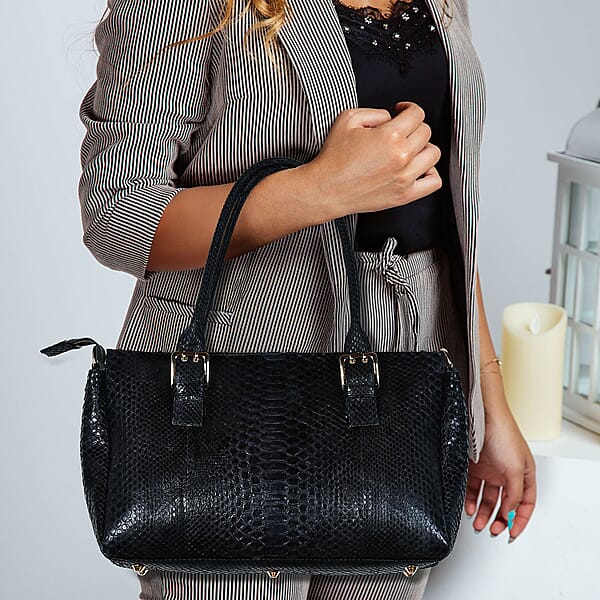 The Grand Pelle Black 100% Genuine Python Leather Handbag