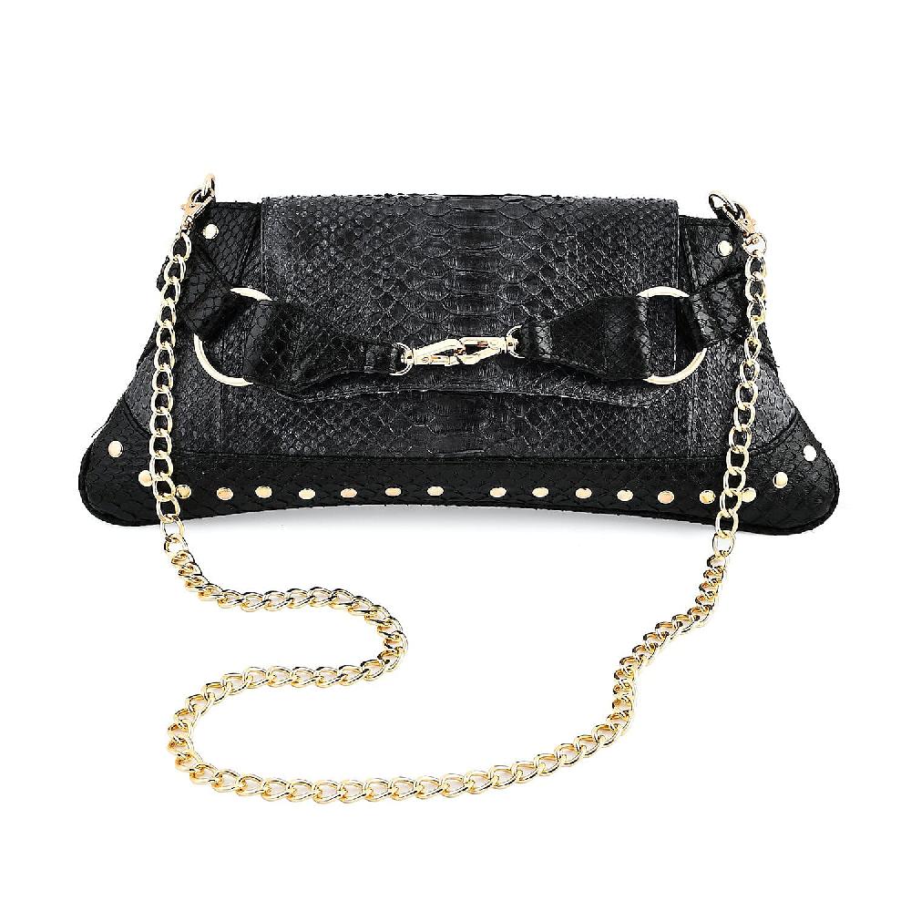 The Grand Pelle Black 100% Genuine Python Leather Reticulatus Bag