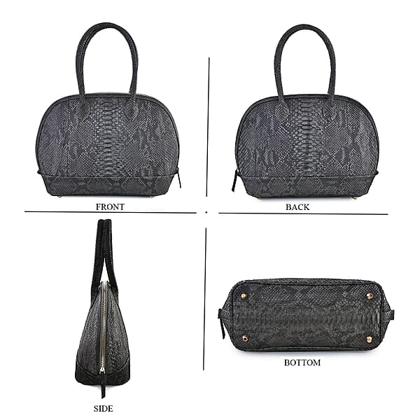 The Grand Pelle Black Color 100% Genuine Python Leather Tote Bag And Cell Phone Bag