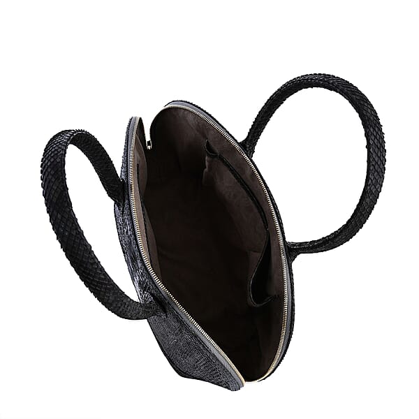 The Grand Pelle Black Color 100% Genuine Python Leather Tote Bag And Cell Phone Bag