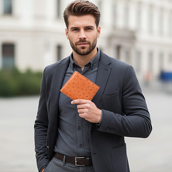 The Grand Pelle Brick Brown Ostrich Genuine Leather Wallet