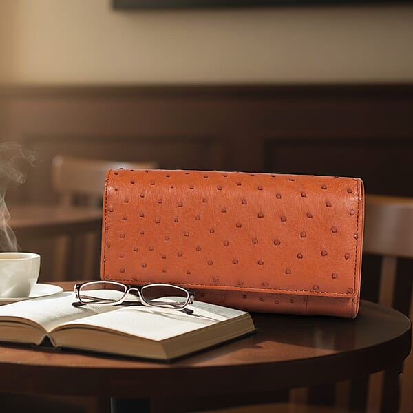 The Grand Pelle Brown Ostrich Genuine Leather Envelope Clutch Bag