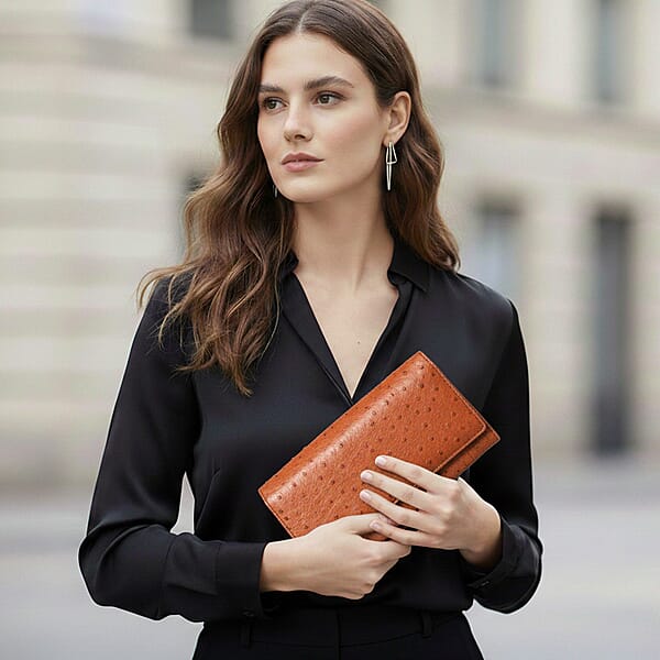 The Grand Pelle Brown Ostrich Genuine Leather Envelope Clutch Bag