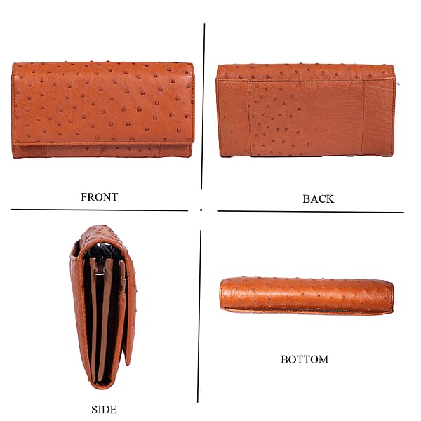 The Grand Pelle Brown Ostrich Genuine Leather Envelope Clutch Bag