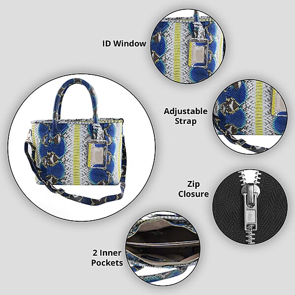 The Grand Pelle Collection Peacock Blue Python Leather Tote Bag For Women With Detachable Strap Women's Designer Work Tote Bag Leather Tote Bag Purse Leather Handbags