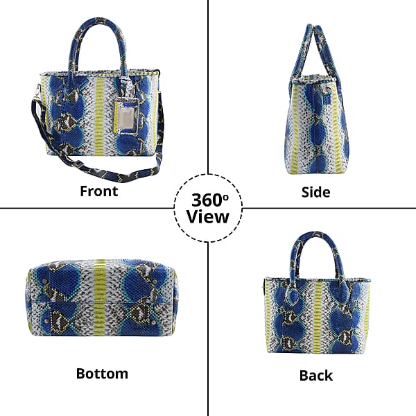 The Grand Pelle Collection Peacock Blue Python Leather Tote Bag For Women With Detachable Strap Women's Designer Work Tote Bag Leather Tote Bag Purse Leather Handbags