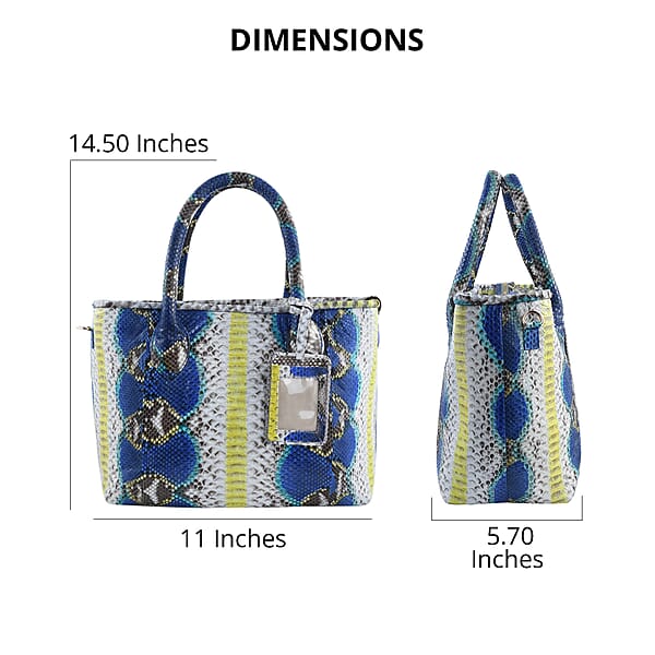 The Grand Pelle Collection Peacock Blue Python Leather Tote Bag For Women With Detachable Strap Women's Designer Work Tote Bag Leather Tote Bag Purse Leather Handbags