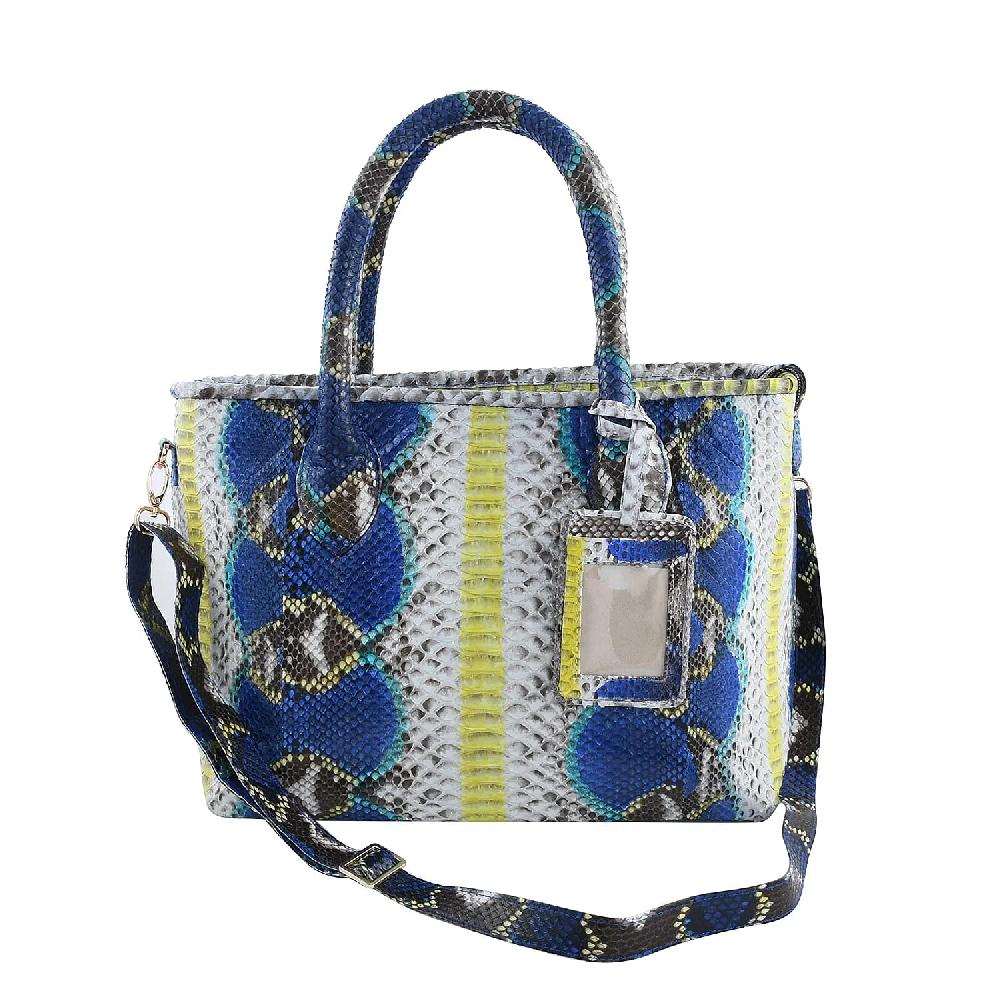 The Grand Pelle Collection Peacock Blue Python Leather Tote Bag for Women with Detachable Strap Women's Designer Work Tote Bag Leather Tote Bag Purse Leather Handbags