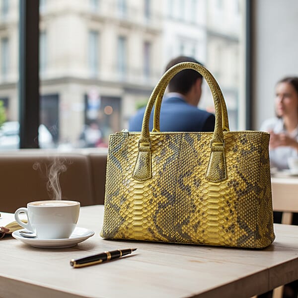 The Grand Pelle Handcrafted Gold Genuine Python Leather Satchel Bag