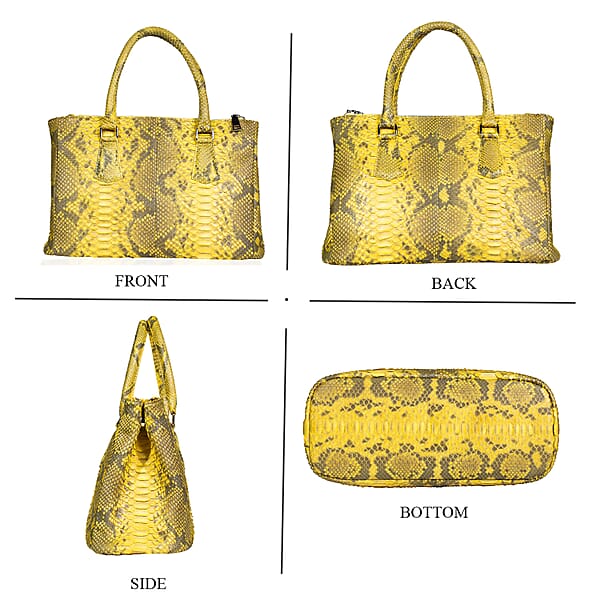 The Grand Pelle Handcrafted Gold Genuine Python Leather Satchel Bag