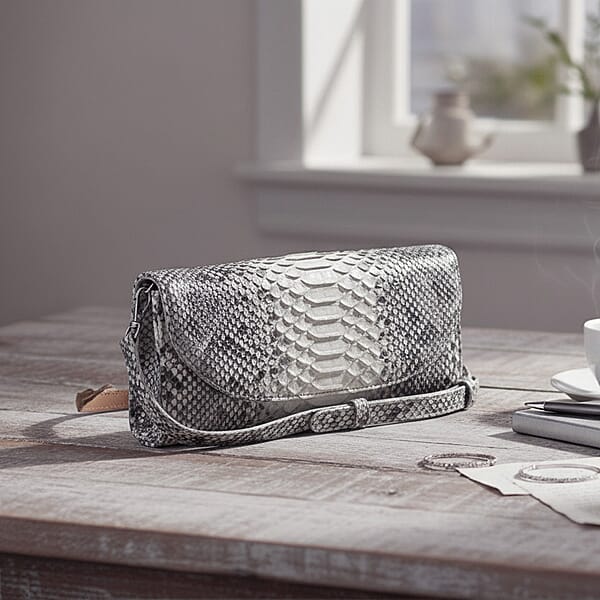 The Grand Pelle Handcrafted Natural Genuine Python Leather Clutch Bag With Shoulder Strap