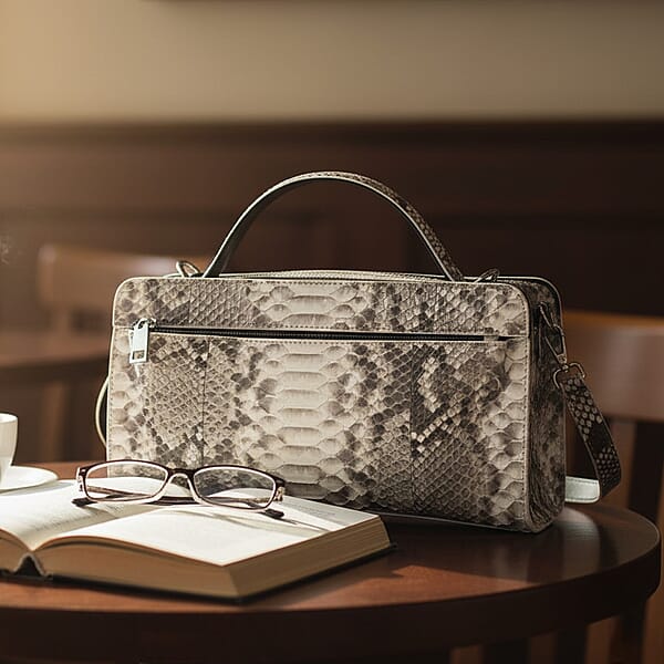 The Grand Pelle Handcrafted Natural Genuine Python Leather Bag With Shoulder Strap