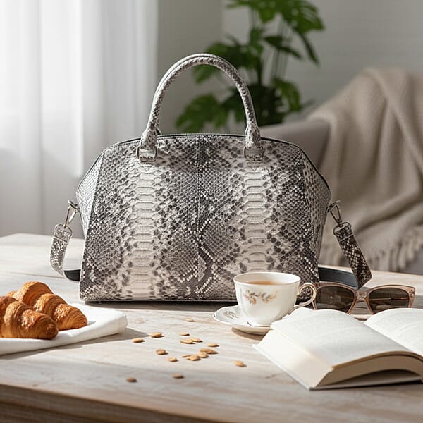 The Grand Pelle Handcrafted Natural Genuine Python Leather Satchel Bag With Shoulder Strap