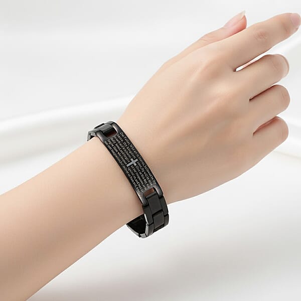 The Lords Prayer Steel Bracelet In Black Silvertone (7.50 In)