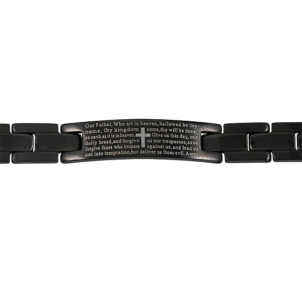 The Lords Prayer Steel Bracelet In Black Silvertone (7.50 In)