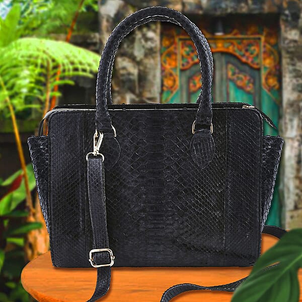 The Pelle Collection Dark Gray 100% Genuine Python Leather Tote Bag For Women Satchel Purse Shoulder Handbag Designer Tote Bag