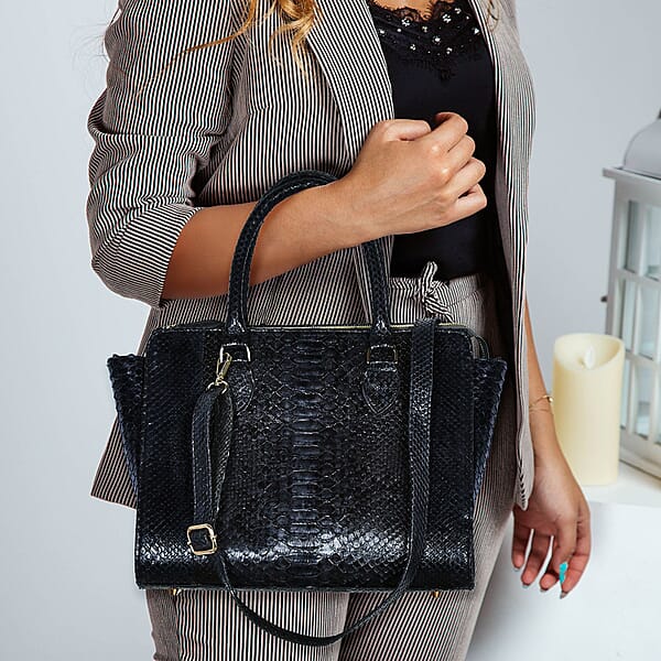 The Pelle Collection Dark Gray 100% Genuine Python Leather Tote Bag For Women Satchel Purse Shoulder Handbag Designer Tote Bag