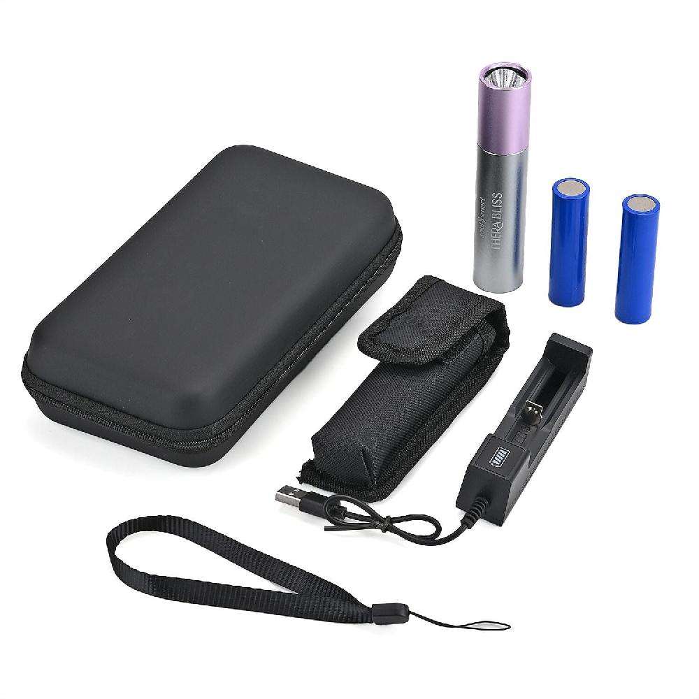 Therabliss Red Light Physiotherapy Flashlight - Silver with Purple (2200 mAh Battery Included)