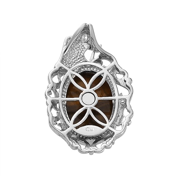 Tiger's Eye 13.90 Ctw Fancy Pendant Without Chain In Platinum Over Copper With Magnet