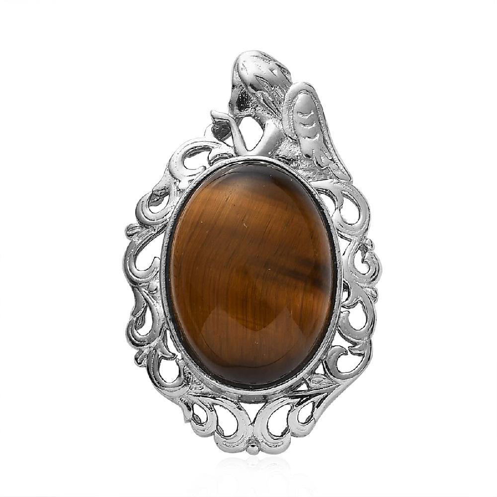 Tiger's Eye 13.90 ctw Fancy Pendant without Chain in Platinum Over Copper with Magnet