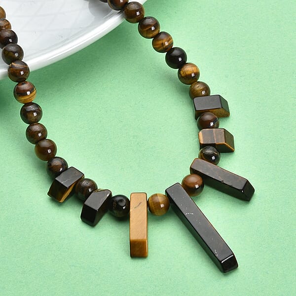 Tiger's Eye 162.00 Ctw Necklace In Silvertone 18-20 Inches