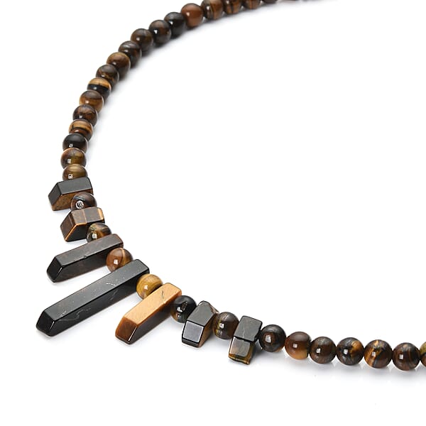 Tiger's Eye 162.00 Ctw Necklace In Silvertone 18-20 Inches